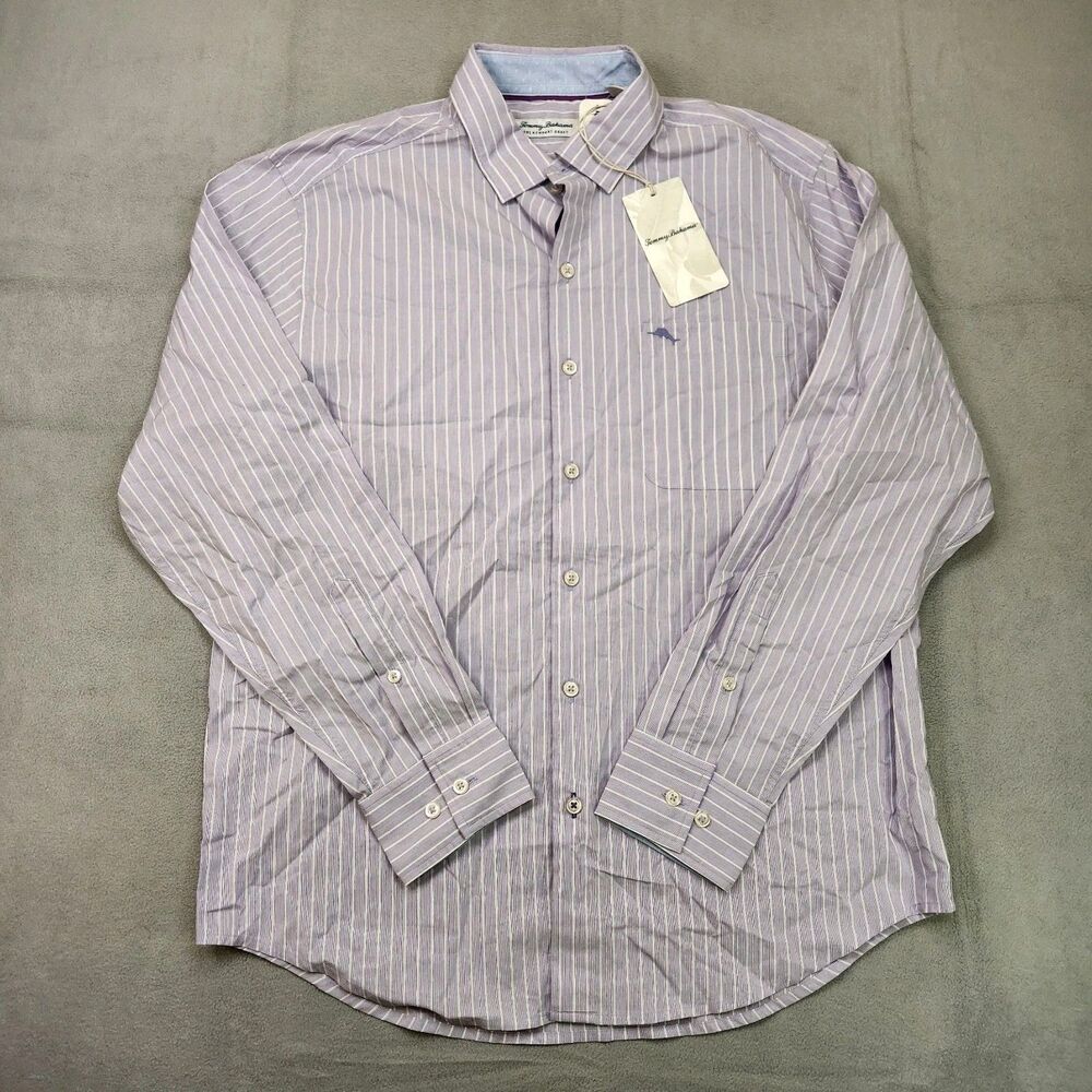 NWT Tommy‎ Bahama Newport Coast Button Up Shirt Men M Purple Striped Long Sleeve